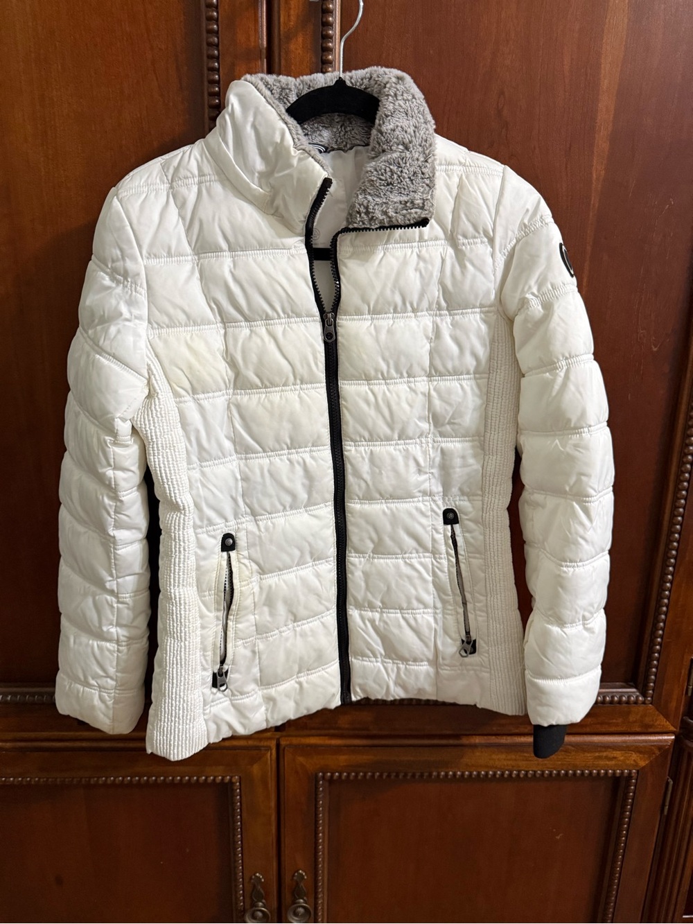 Nautica White Quilted Puffer Jacket with Faux-Fur Collar